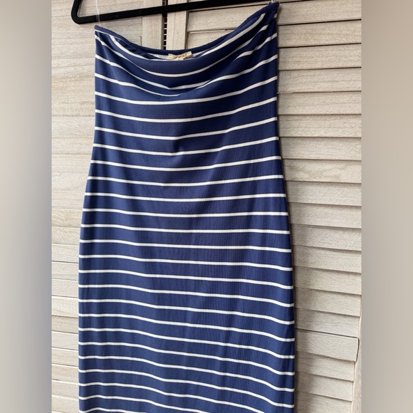 See You Monday Strapless Navy White Striped Dress XL Stretch Midi Bodycon Summer - Picture 11 of 13